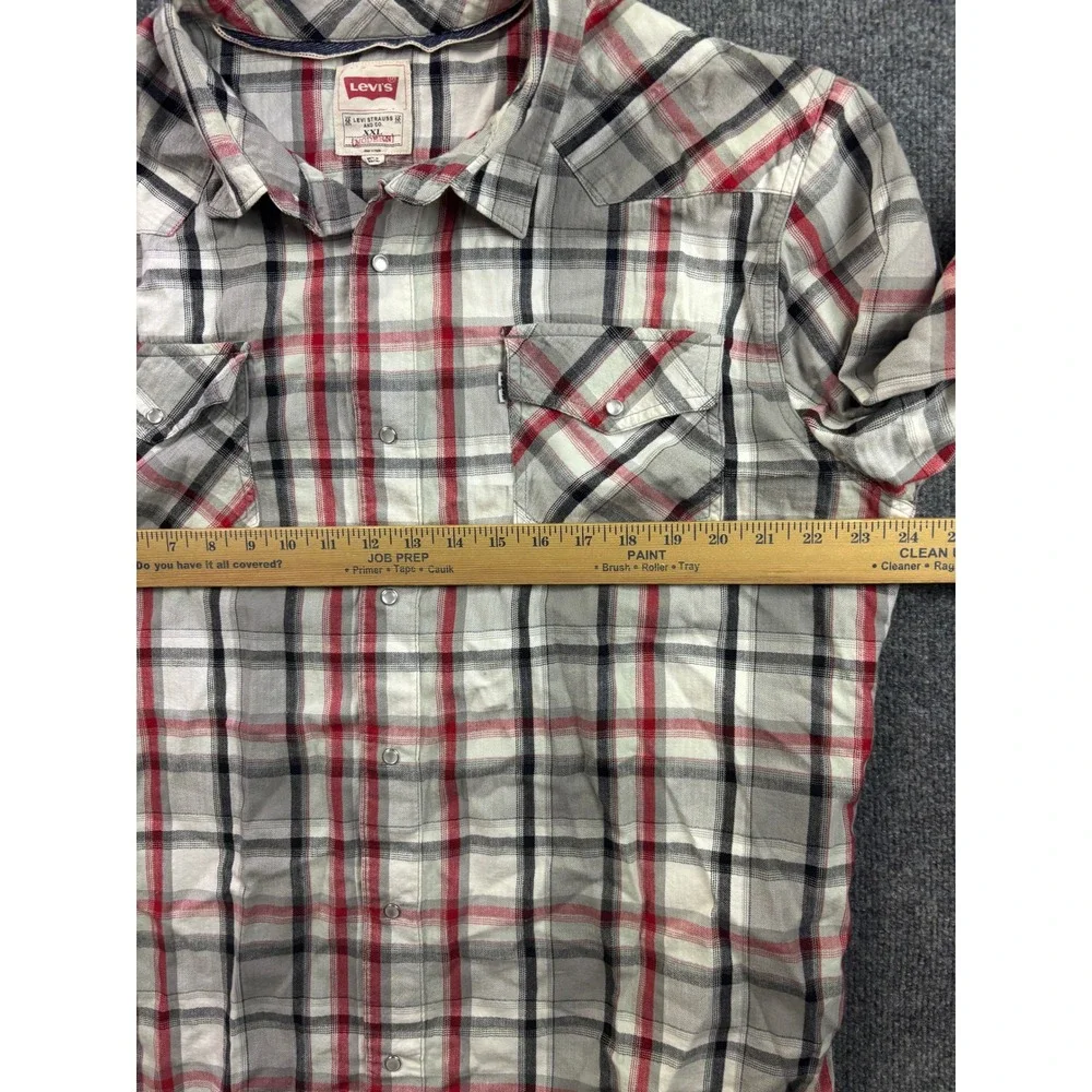 Levi Western Shirt Mens XXL Multicolor Plaid Modern Fit Long Sleeve Pearl Snap